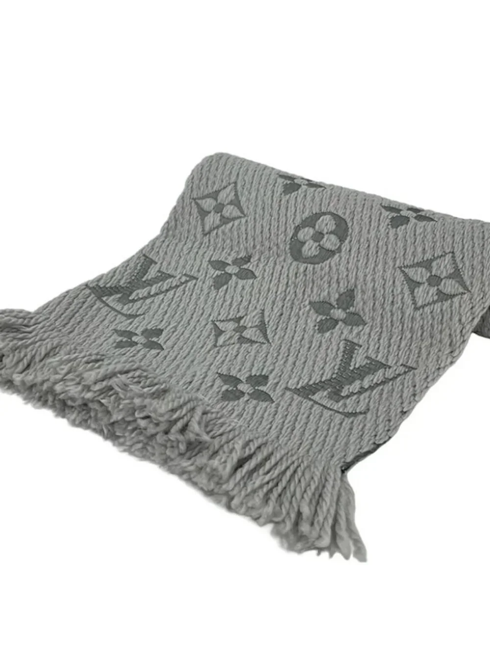 LOUIS VUITTON Echarpe Logomania M74742 Gris Perle GM1128 Scarf 94 Wool & 6 Silk